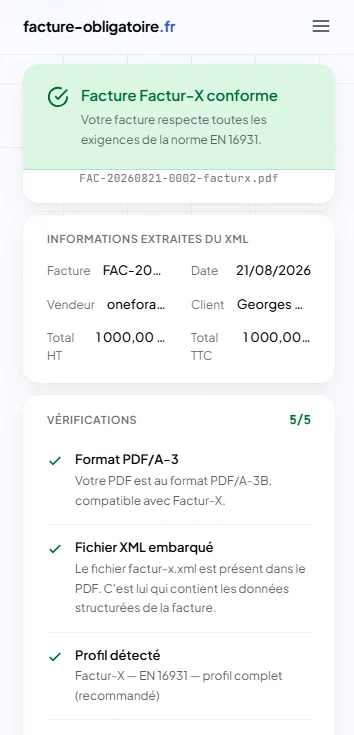 Mettron sur téléphone — Une facture Factur-X conforme à la norme EN 16931, sur téléphone